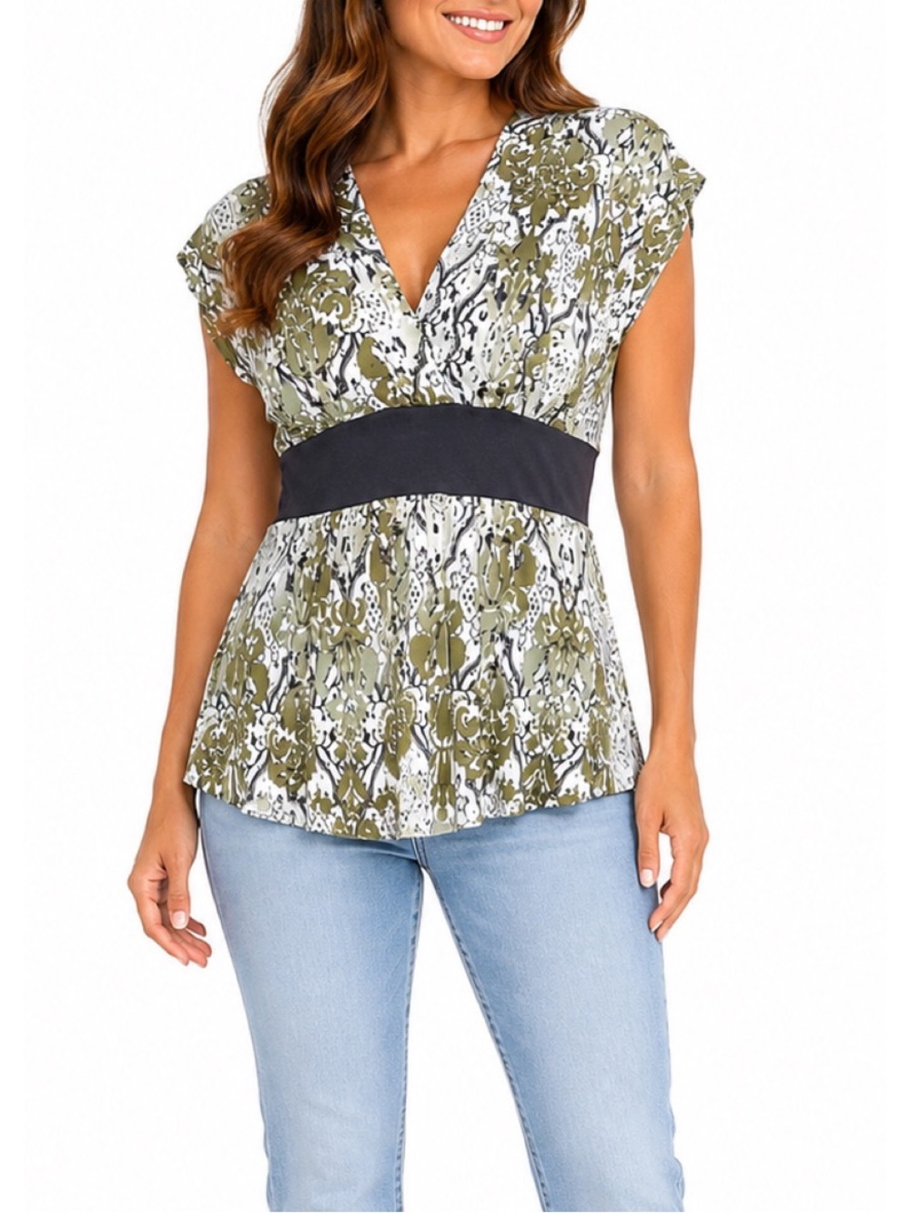 Studio Y green and gray v-neck short-sleeved blouse